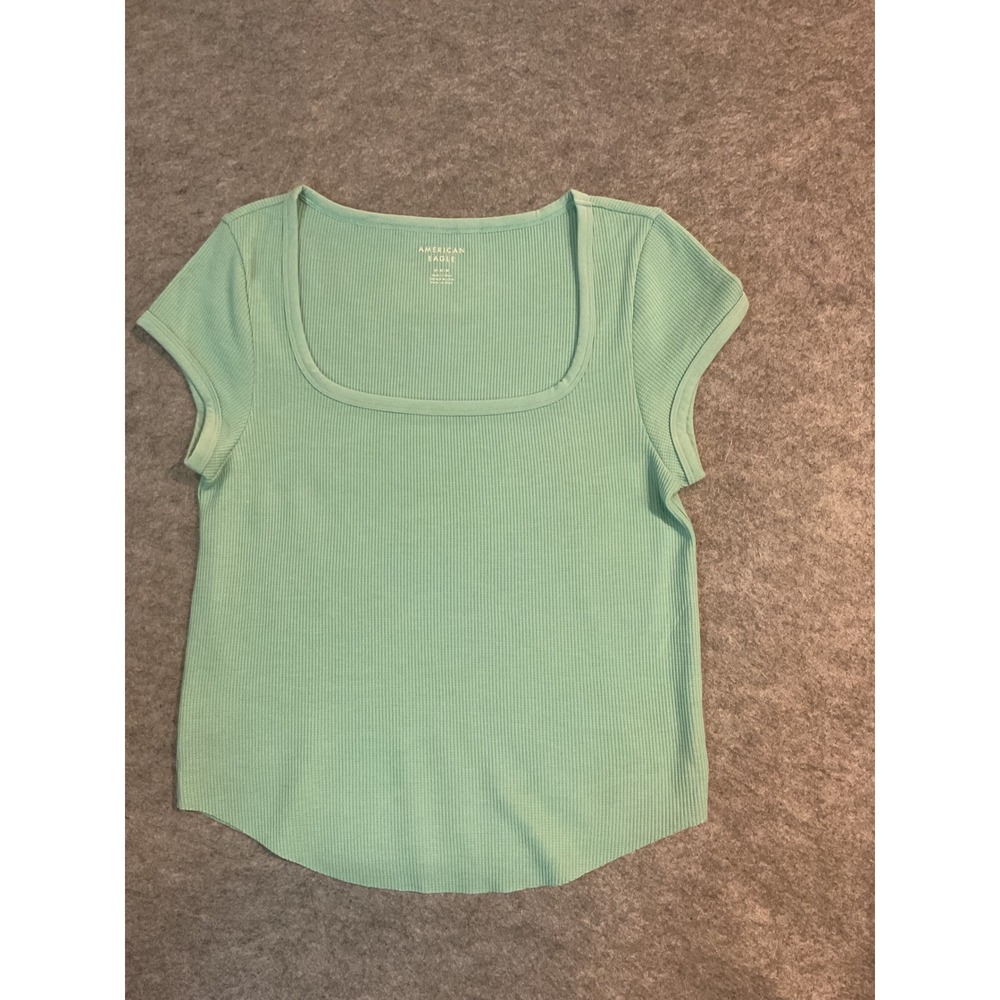 NWOT American Eagle Women's Mint Green Ribbed Square Neck Curved Hem Top Size M